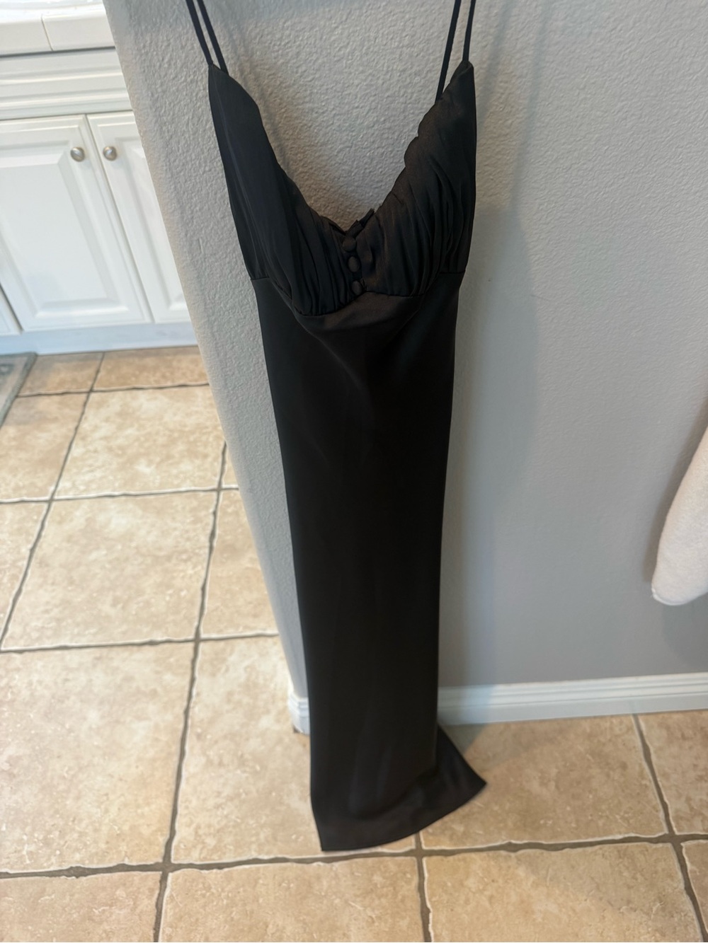 Zara Black Satin Slip Maxi Dress with Double Spaghetti Straps